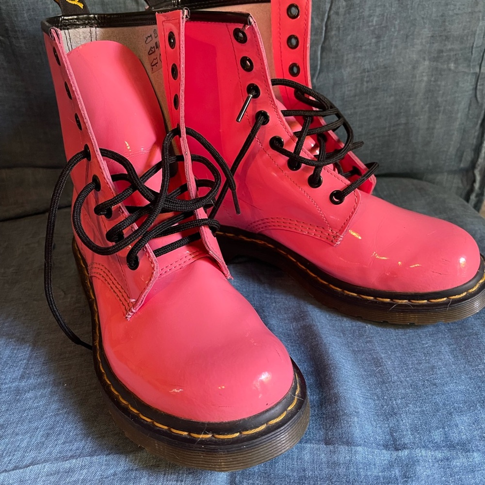 RARE Dr. Martens Candy Pink Patent Combat Boots 1460 Limited Edition